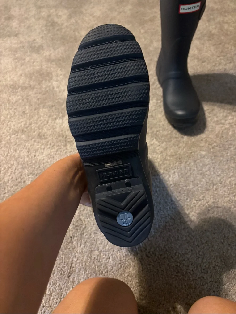 Hunter Navy Short Waterproof Boots with Folded Fleece Cuff